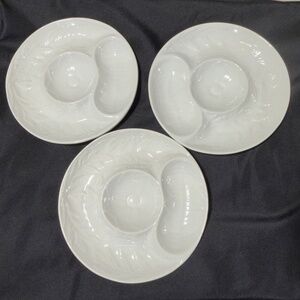 California Pottery Set Of 3 White Divided Appetizer Artichoke Plates 9 1/2"